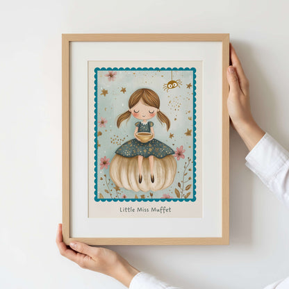 Little Miss Muffett Nursery Rhyme Print | Unframed