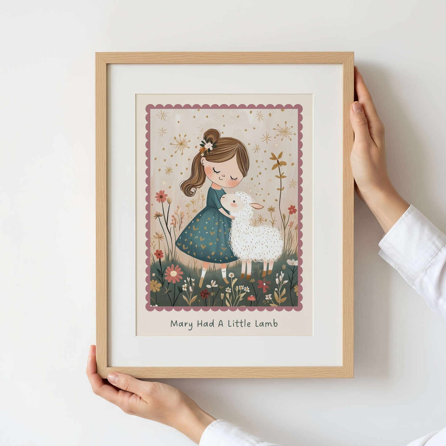 Mary Had A Little Lamb Nursery Rhyme Print | Unframed