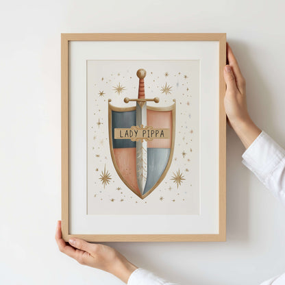 Girl Knight Personalised Shield  | Unframed