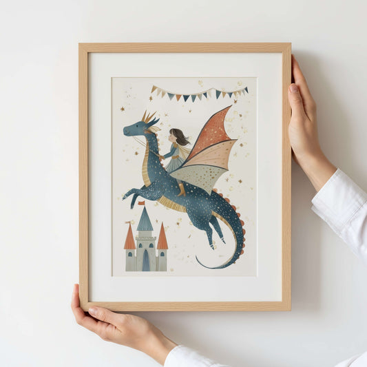 Dragon And Girl Knight Wall Art Print | Unframed