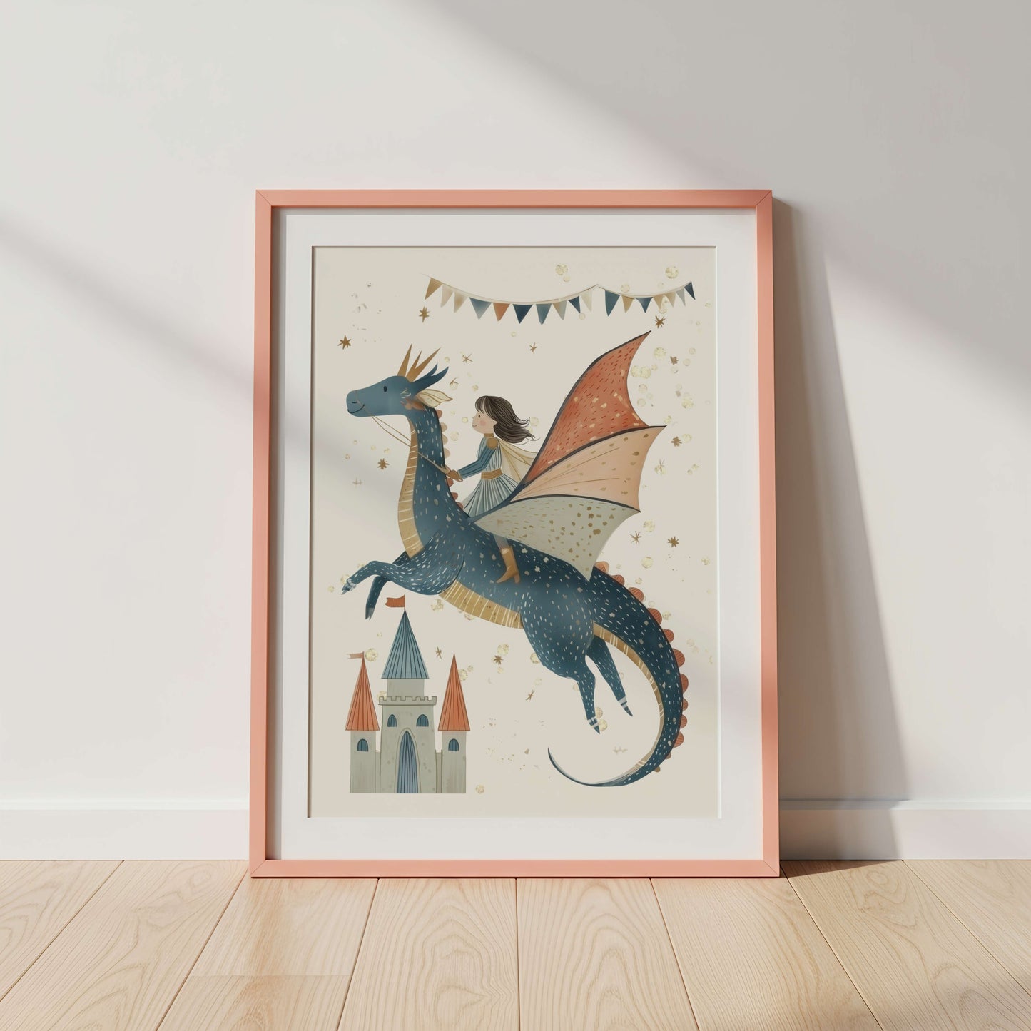 Personalised Dragon and Girl Knight Wall Art Set of 3 | Unframed