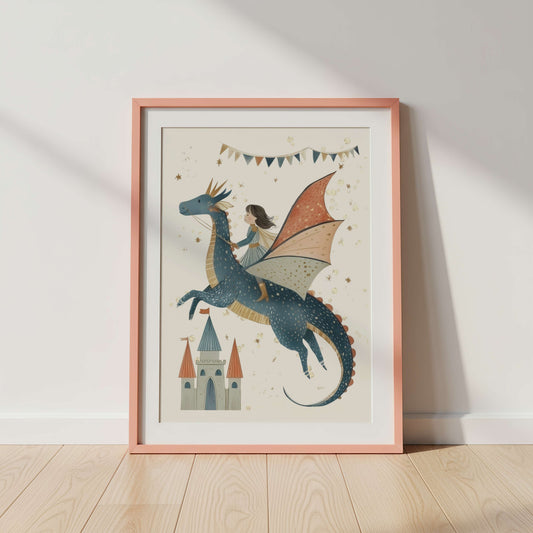 Dragon And Girl Knight Wall Art Print | Unframed