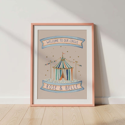Personalised Pink Circus Tent Print | Unframed