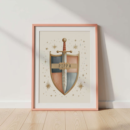 Personalised Dragon and Girl Knight Wall Art Set of 3 | Unframed