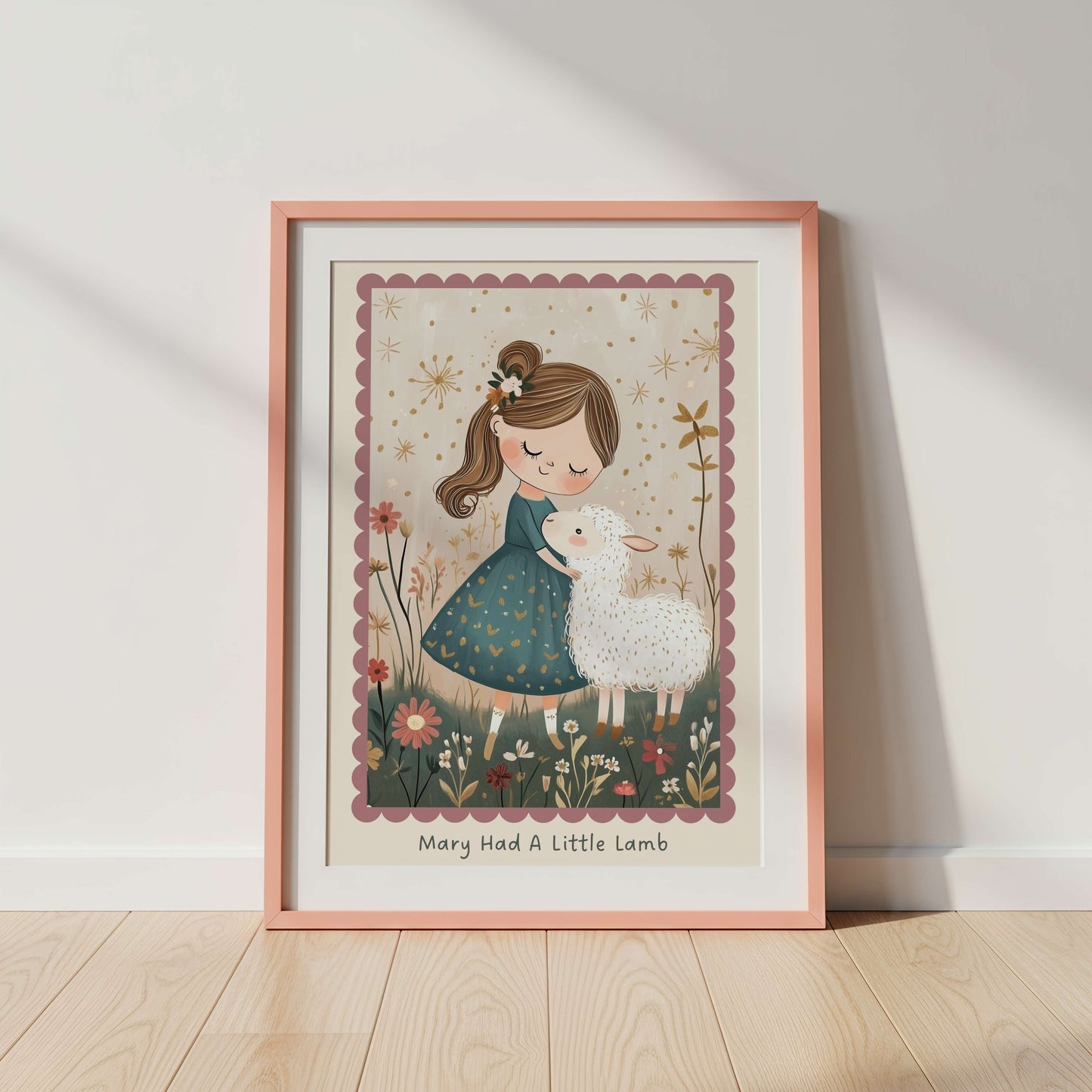 Mary Had A Little Lamb Nursery Rhyme Print | Unframed