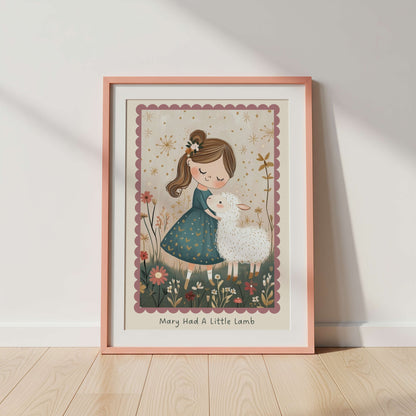 Mary Had A Little Lamb Nursery Rhyme Print | Unframed