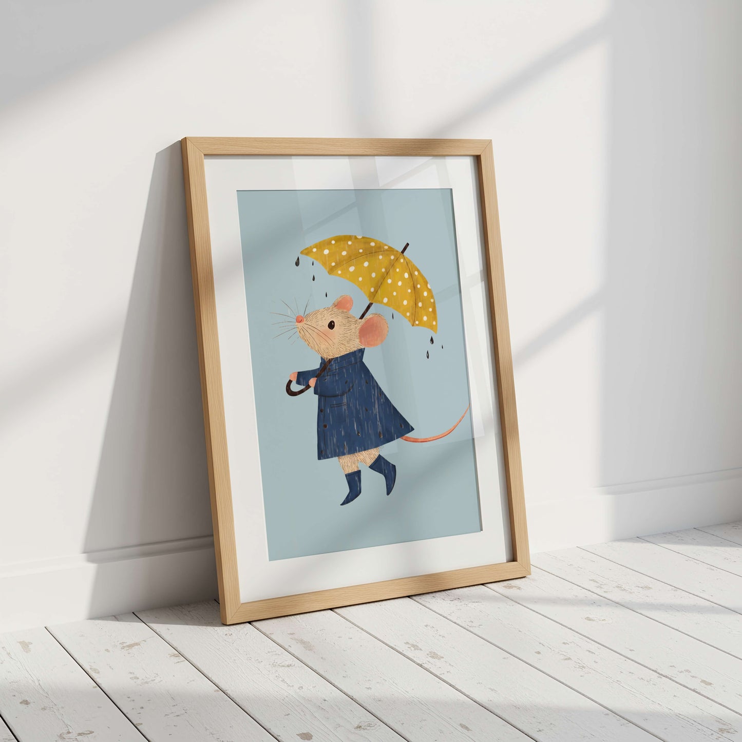 Rainy Day Boy Mouse Print  | Unframed
