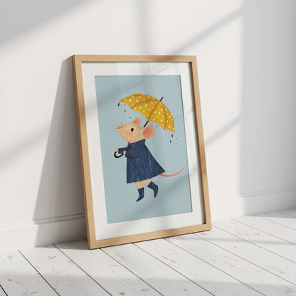 Rainy Day Boy Mouse Print  | Unframed