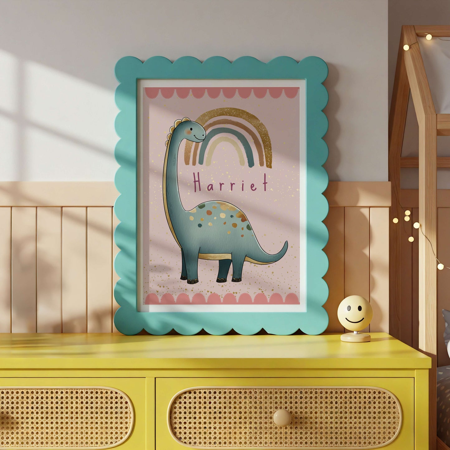 Personalised Pink Diplodocus Dinosaur Print | Unframed
