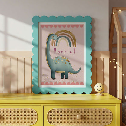 Personalised Pink Diplodocus Dinosaur Print | Unframed