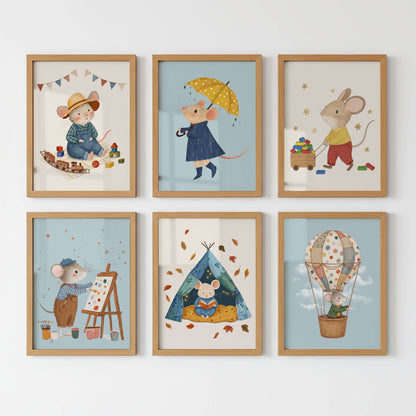 Boy Mouse Wall Art Set of 6 Prints | Unframed