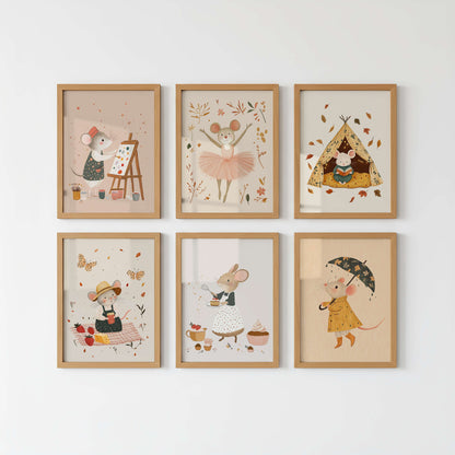 Mouse Wall Art Set of 6 Prints | Unframed