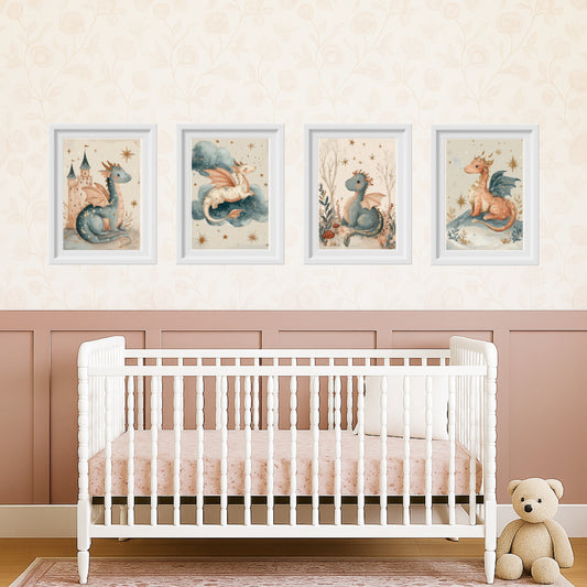 Baby Dragon Wall Art Set of 4 Prints | Unframed