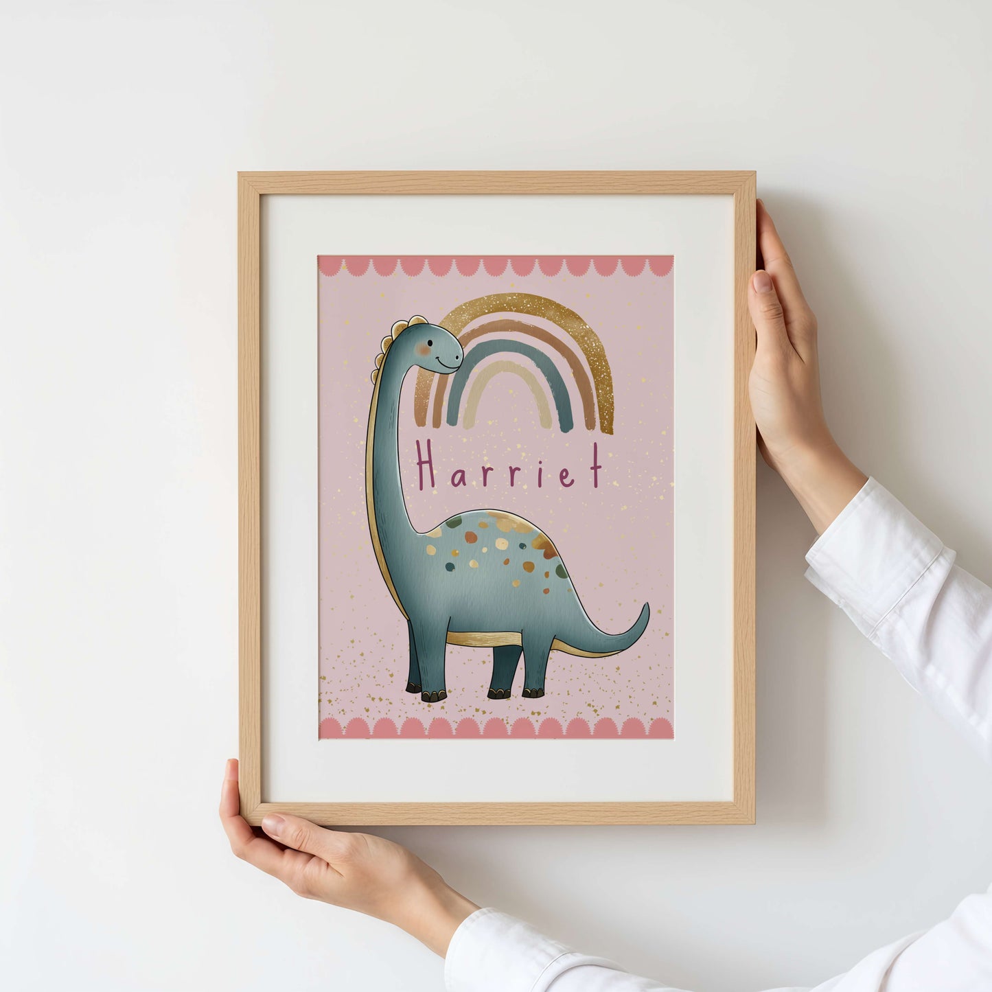 Personalised Pink Diplodocus Dinosaur Print | Unframed