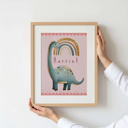 Personalised Pink Diplodocus Dinosaur Print | Unframed