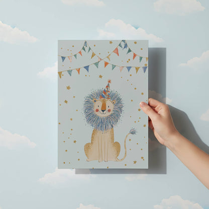 Circus Lion nursery print on light blue background