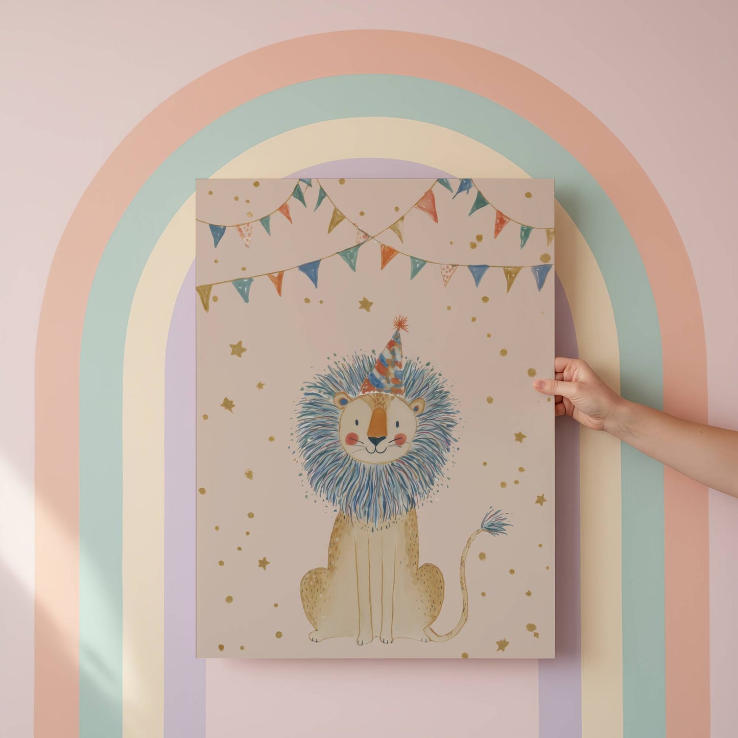 Circus Lion nursery print on light pink background