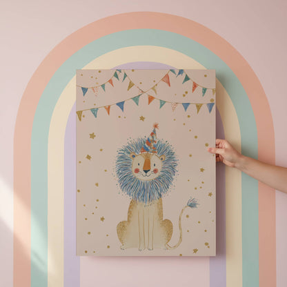 Circus Lion nursery print on light pink background