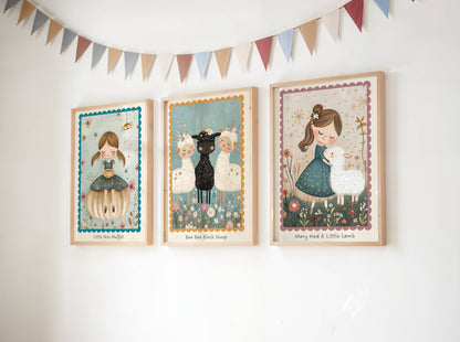 Mary Had A Little Lamb Nursery Rhyme Print | Unframed