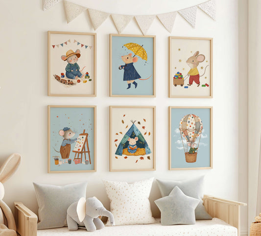Boy Mouse Wall Art Set of 6 Prints | Unframed