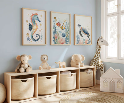 Close-up of The Turtle on premium archival fine art paper — sea turtle nursery print by Sarah Gallagher Design