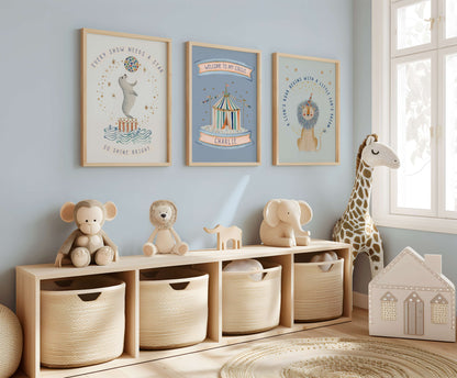 Personalised Vintage Circus Wall Art Set of 3 | Unframed