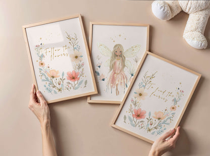 Flower Fairy Quote Wall Art Set of 3 | Unframed