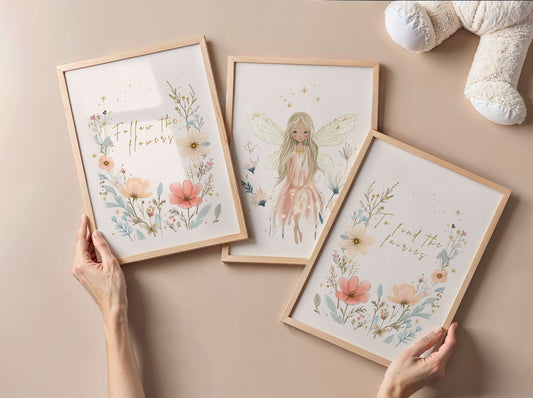 Flower Fairy Quote Wall Art Set of 3 | Unframed