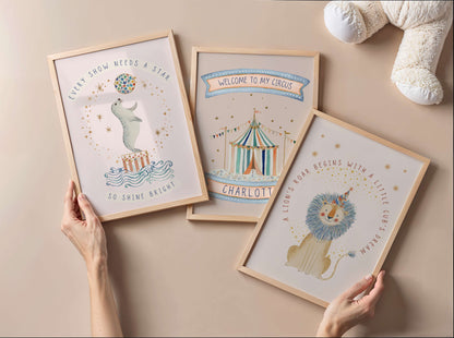 Personalised Pink Circus Wall Art Set of 3 | Unframed