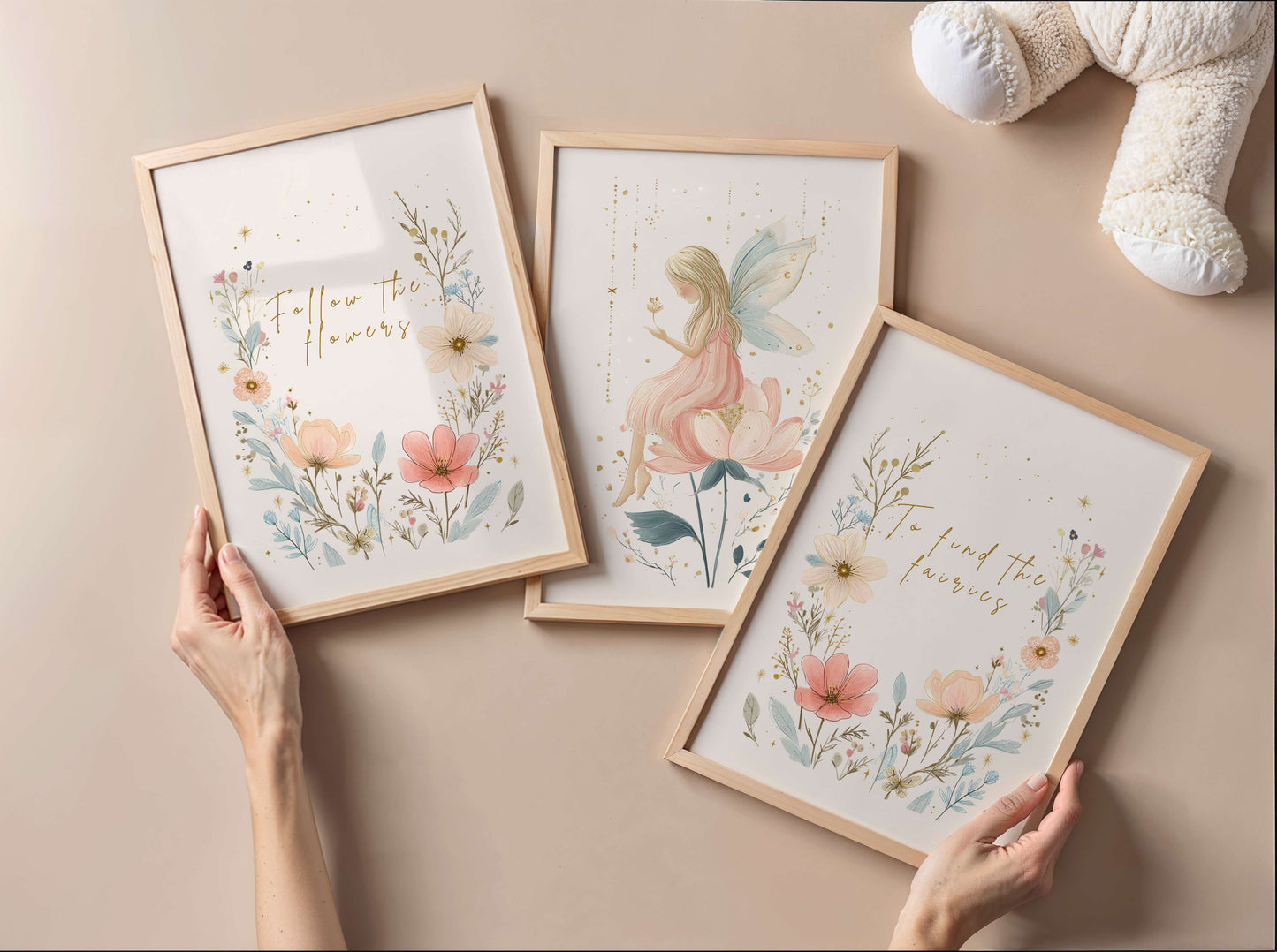Rose Flower Fairy Quote Wall Art Set of 3 | Unframed