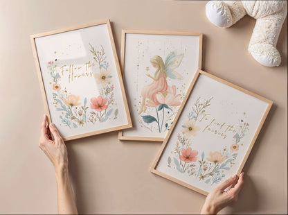 Rose Flower Fairy Quote Wall Art Set of 3 | Unframed