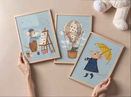 Boy Mouse Wall Art Set of 6 Prints | Unframed