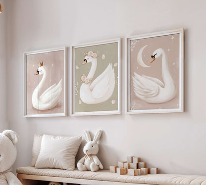Crowned Swan Wall Art Print | Unframed