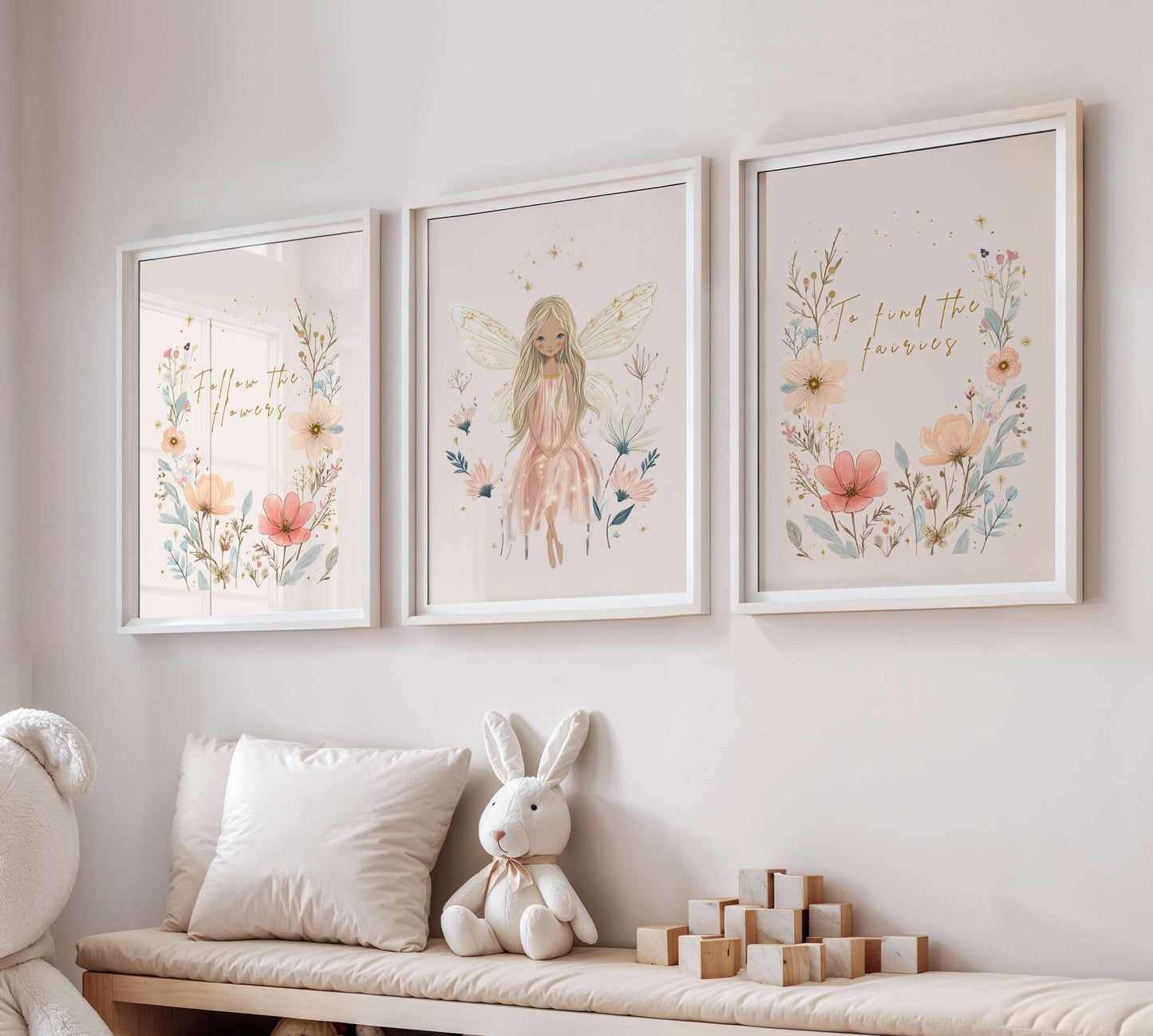 Flower Fairy Quote Wall Art Set of 3 | Unframed