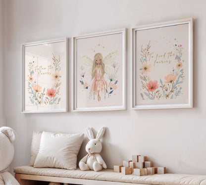 Flower Fairy Quote Wall Art Set of 3 | Unframed