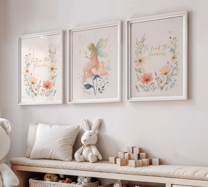 Rose Flower Fairy Quote Wall Art Set of 3 | Unframed