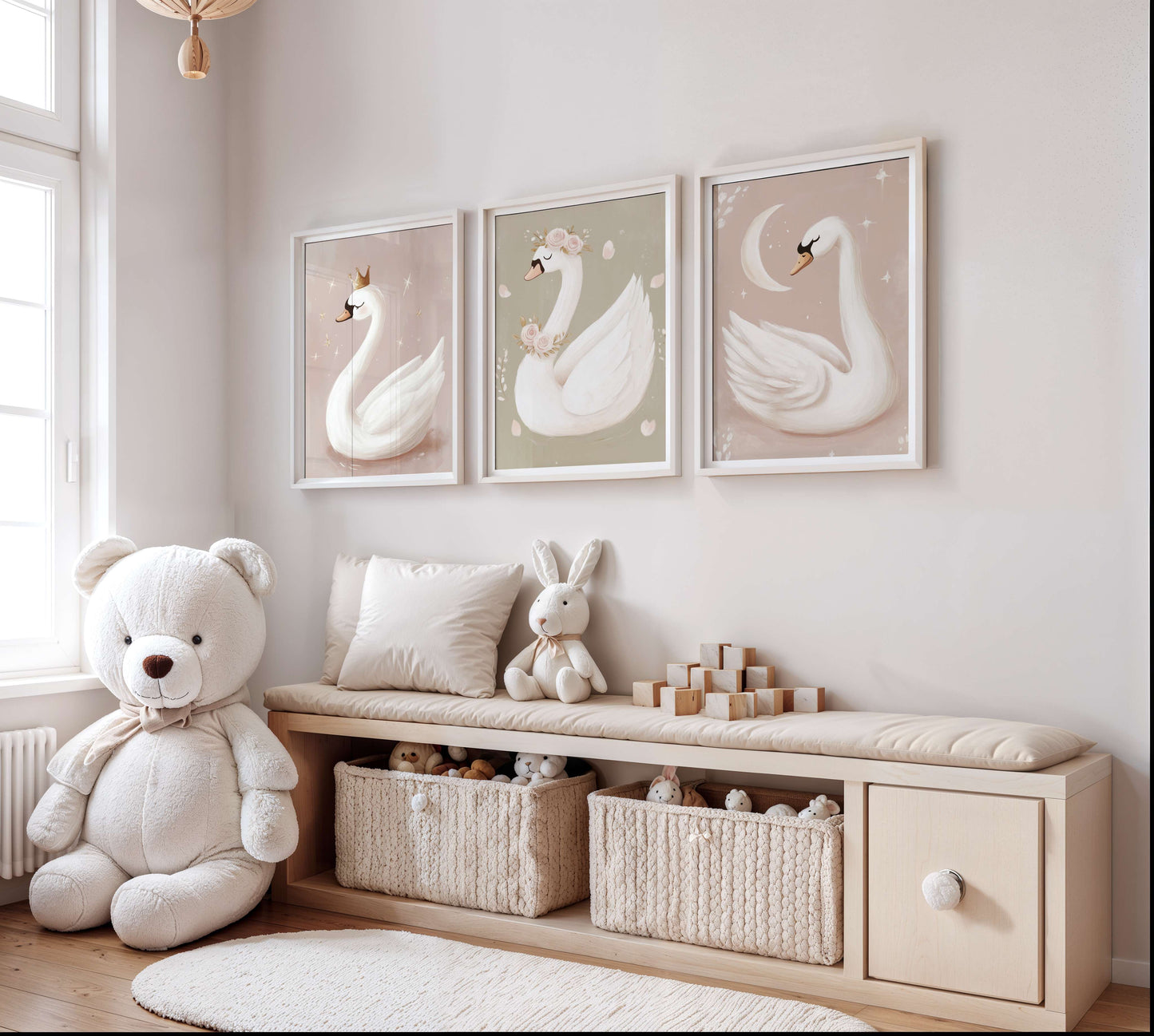 Swan Nursery Wall Art Set of 3 Prints | Unframed