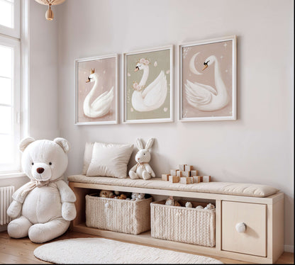 Swan Nursery Wall Art Set of 3 Prints | Unframed