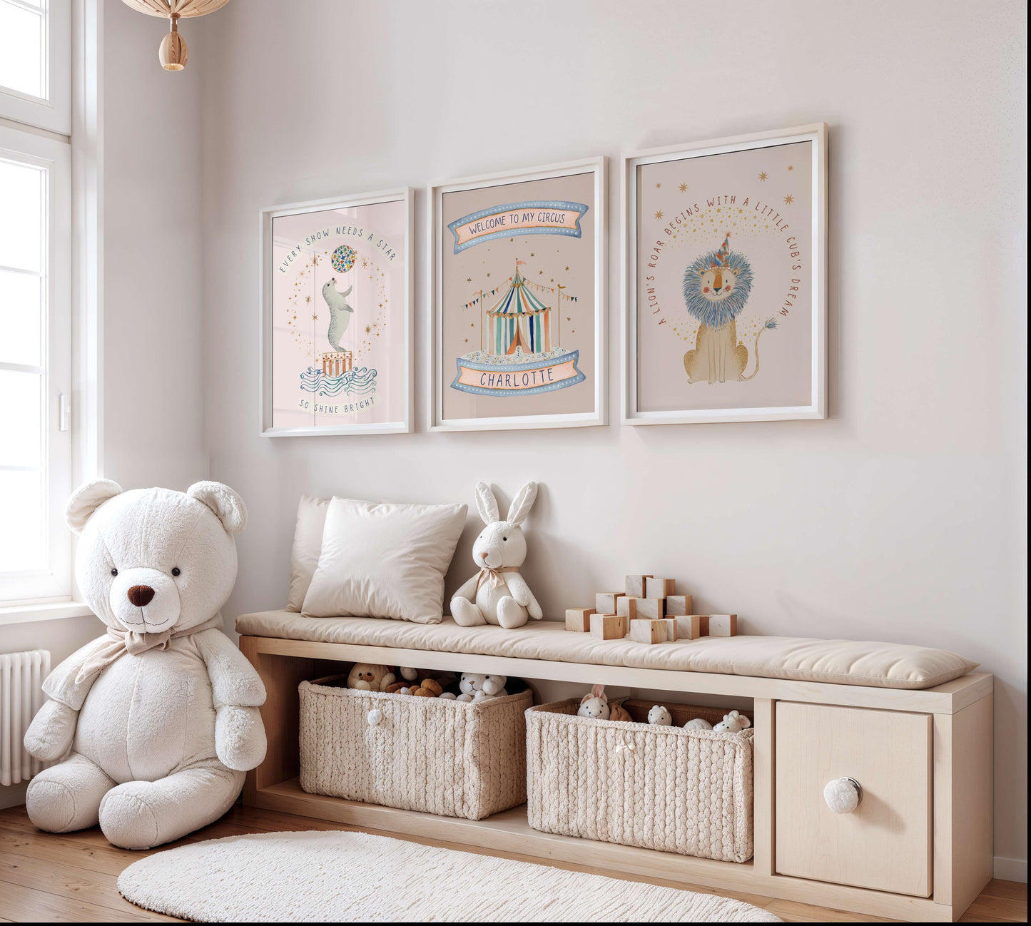 Personalised Pink Circus Wall Art Set of 3 | Unframed