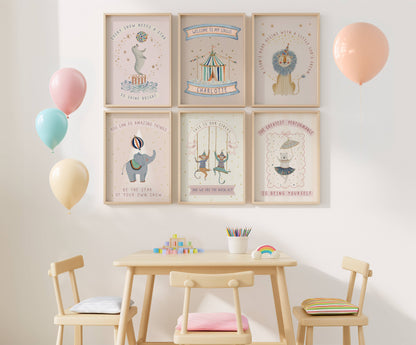 Personalised Pink Circus Wall Art Set of 3 | Unframed
