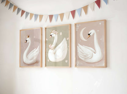 Crowned Swan Wall Art Print | Unframed