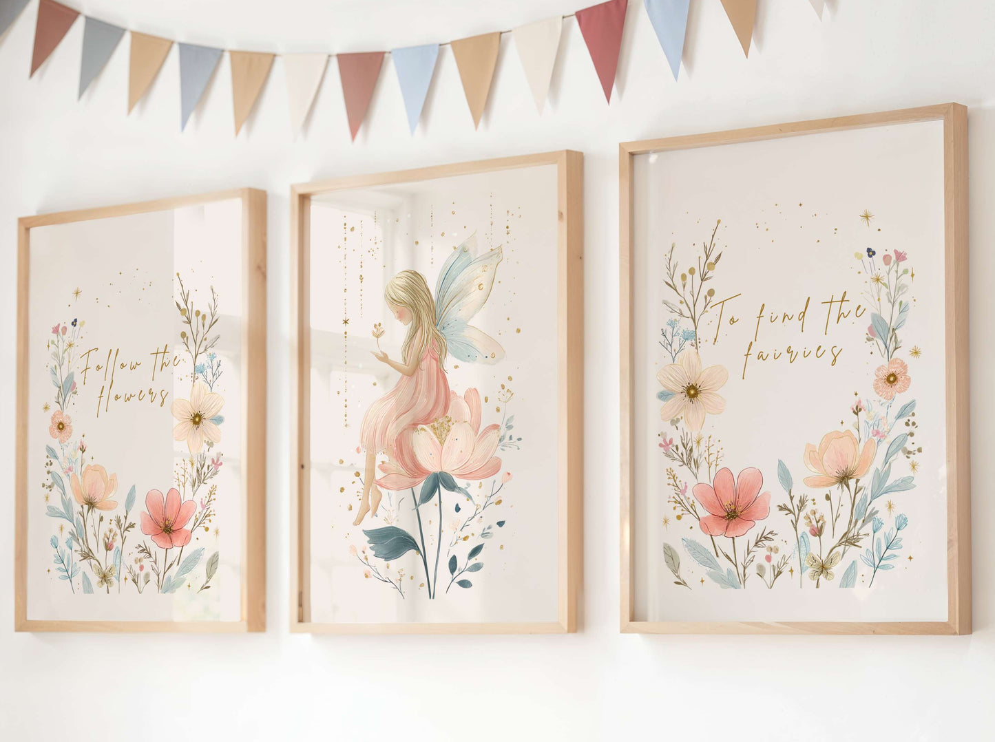 Rose Flower Fairy Quote Wall Art Set of 3 | Unframed