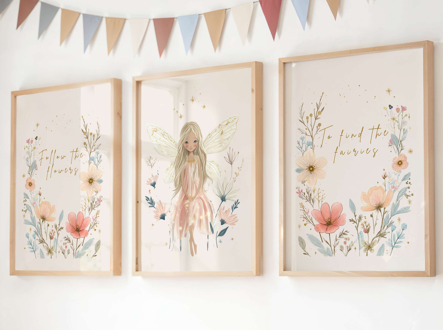 Flower Fairy Quote Wall Art Set of 3 | Unframed