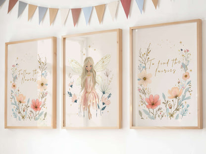 Flower Fairy Quote Wall Art Set of 3 | Unframed