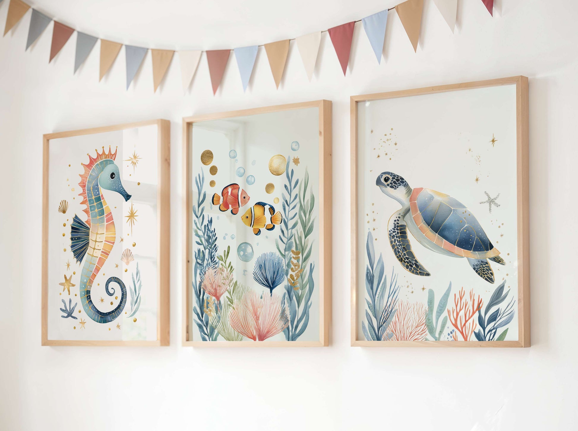 The Turtle print flat lay showing paper quality and fine art detail — archival sea turtle wall art by Sarah Gallagher Design