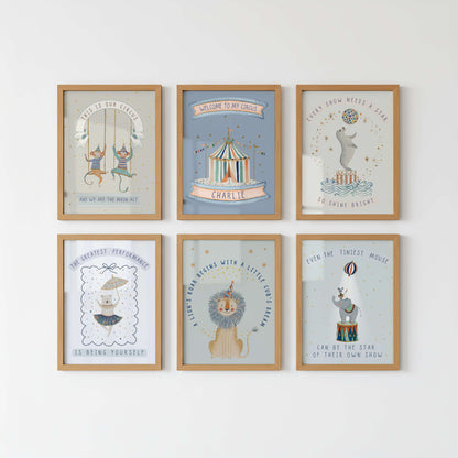 Personalised Vintage Circus Wall Art Set of 3 | Unframed