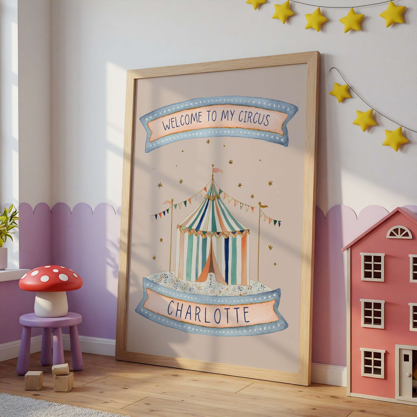 Personalised Pink Circus Tent Print | Unframed
