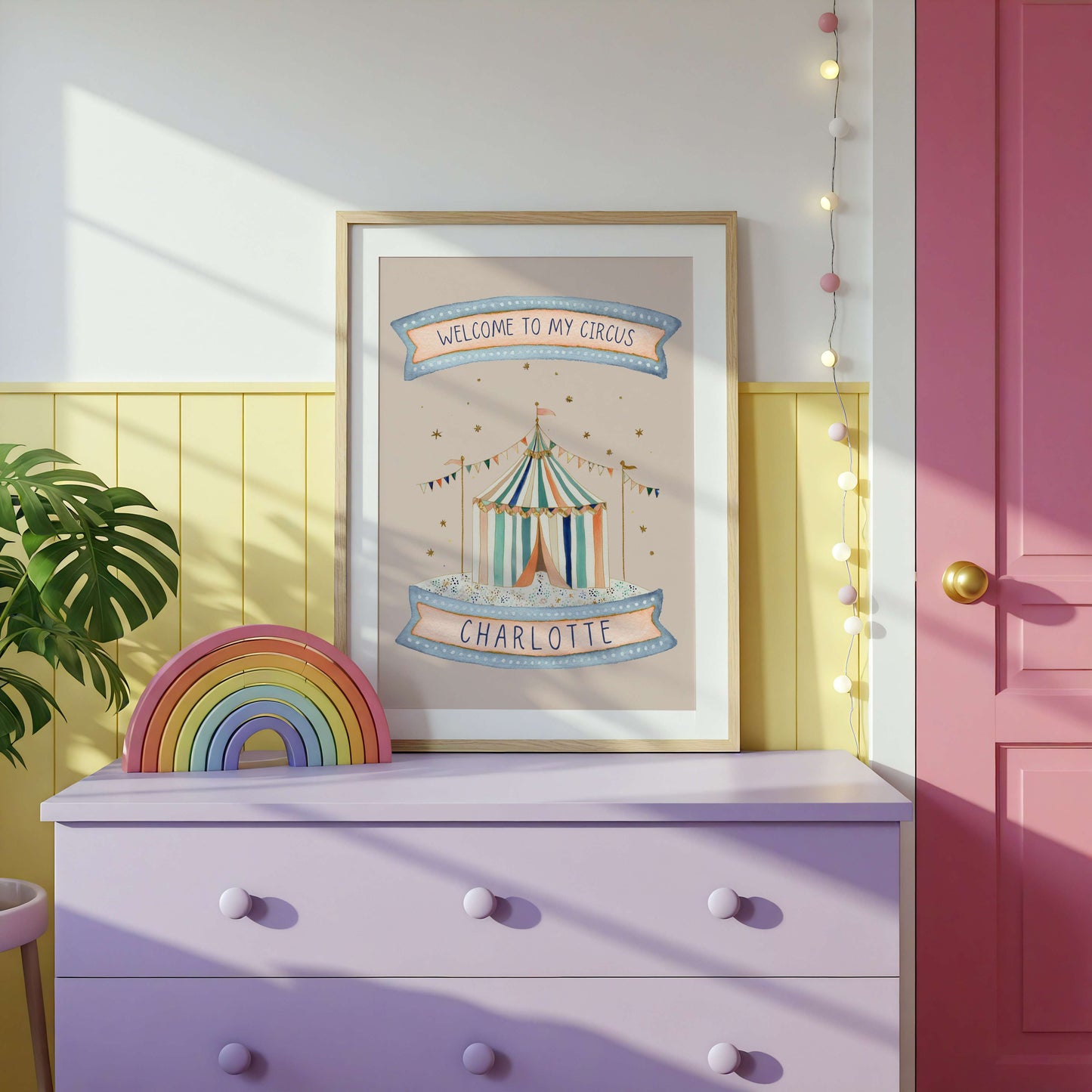 Personalised Pink Circus Tent Print | Unframed