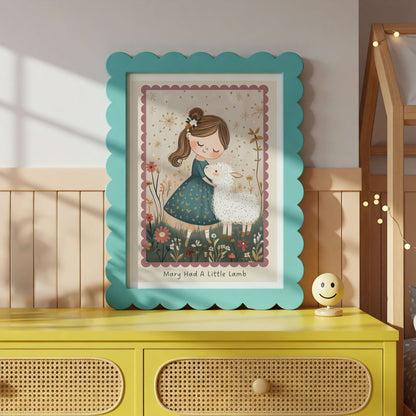 Mary Had A Little Lamb Nursery Rhyme Print | Unframed
