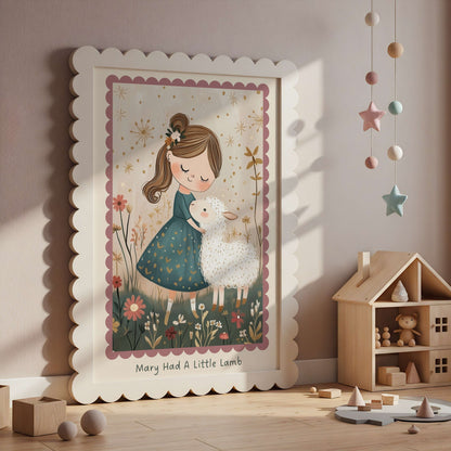 Mary Had A Little Lamb Nursery Rhyme Print | Unframed